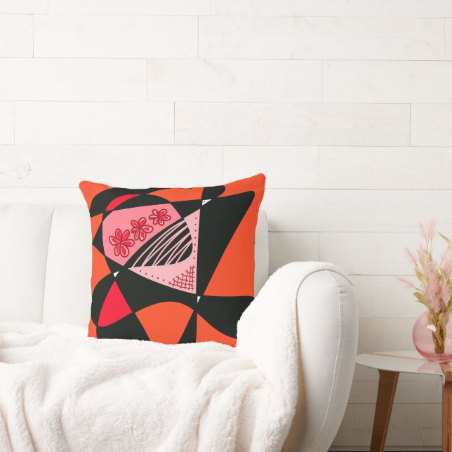 Coussin Étoiles Abstraites Et Grilles : Tomate Rouge Noir (Canapé)