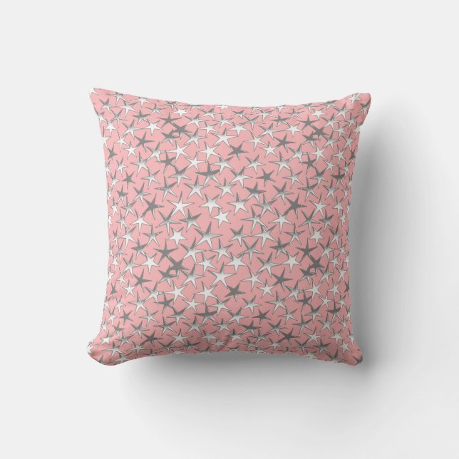 Coussin étoiles argentées, sur fond rose coquillage (Recto)
