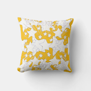Coussin Étoiles blanches à profusion jaune ensoleillé