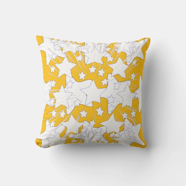 Coussin Étoiles blanches à profusion jaune ensoleillé  (Recto)