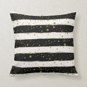 Coussin Étoiles blanches noires de parties scintillantes