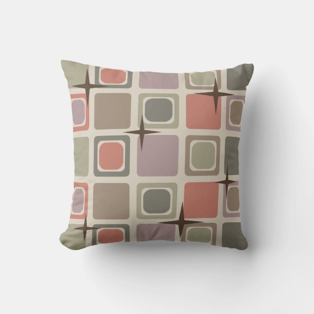 Coussin Étoiles Carrés modernes du milieu du siècle Multic (Recto)