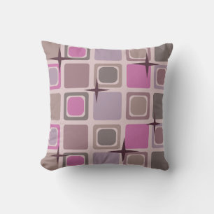 Coussin Étoiles Carrés modernes du milieu du siècle Rose v