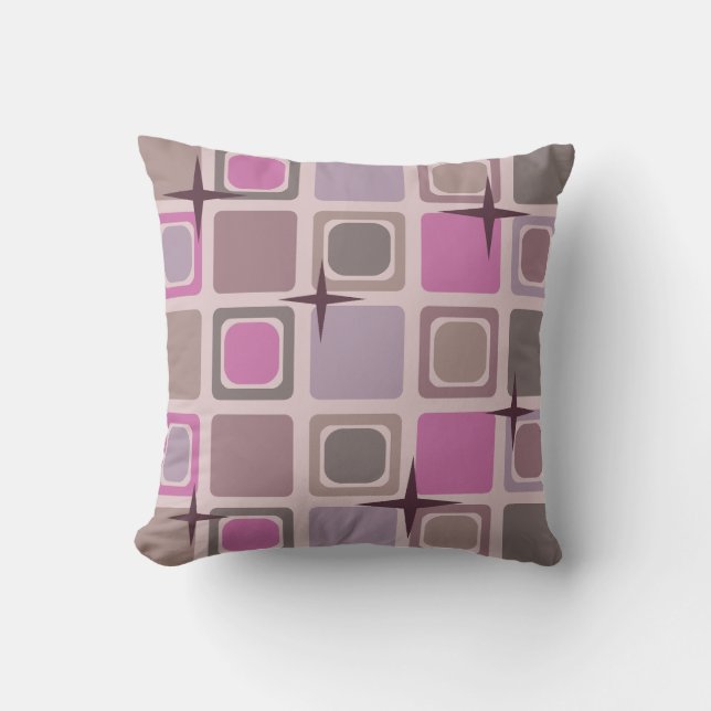 Coussin Étoiles Carrés modernes du milieu du siècle Rose v (Recto)