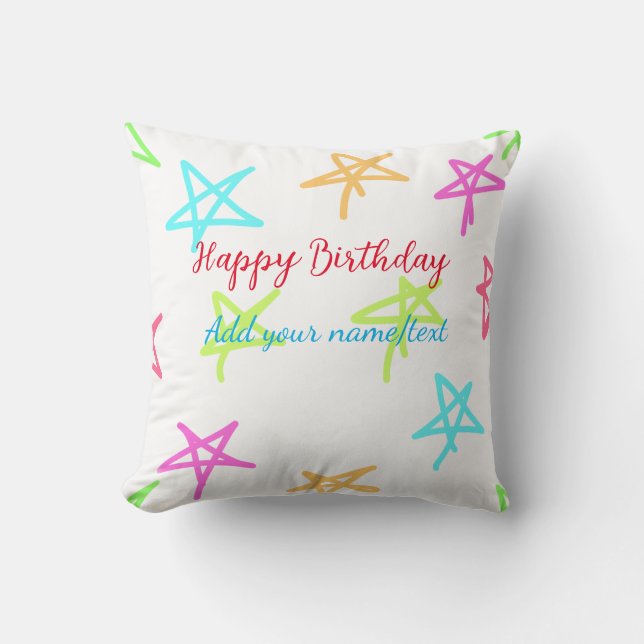 Coussin Etoiles colorées heureux anniversaire ajouter nom  (Recto)