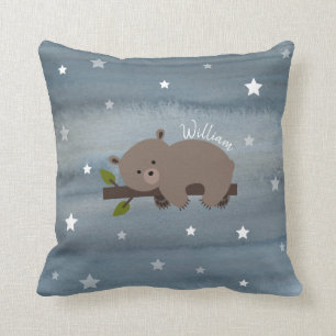 Coussin Étoiles d'aquarelle de l'ours endormi