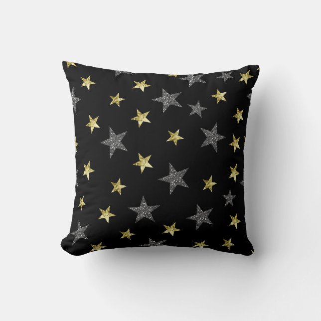 Coussin Etoiles d'argent et d'or Black Hollywood Star Glam (Recto)