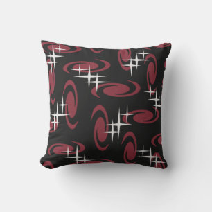 Coussin Étoiles de l'âge atomique Motif Black Maroon