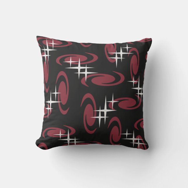 Coussin Étoiles de l'âge atomique Motif Black Maroon (Recto)