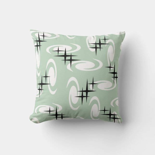 Coussin Étoiles de l'âge atomique rétro Motif Sage Green (Recto)