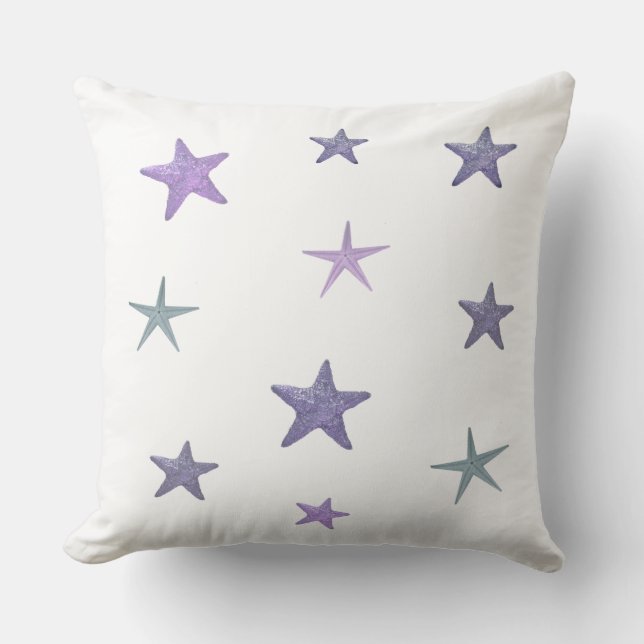 Coussin Étoiles de mer bleues sur fond blanc (Recto)