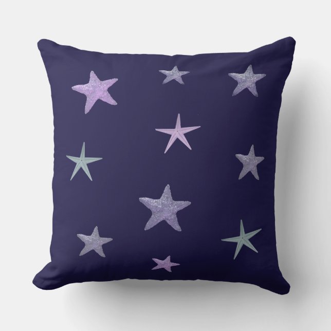 Coussin Étoiles de mer bleues sur fond bleu marine (Recto)