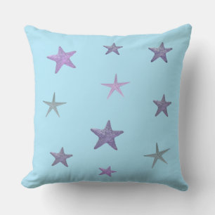Coussin Étoiles de mer bleues sur turquoise