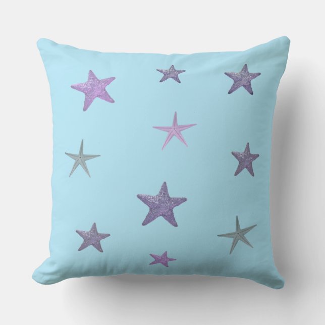 Coussin Étoiles de mer bleues sur turquoise (Recto)