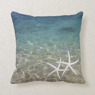 Coussin Étoiles de mer bleues tropicales d'océan de plag