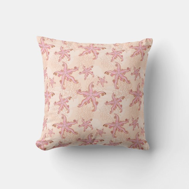 Coussin Étoiles de mer et motif pastel rose corail (Recto)