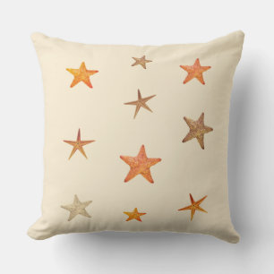 Coussin Etoiles de mer orange et beige sur ivoire