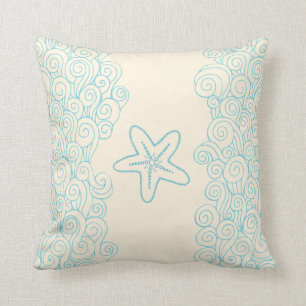 Coussin Étoiles de mer seastar et carreau crème bleu de