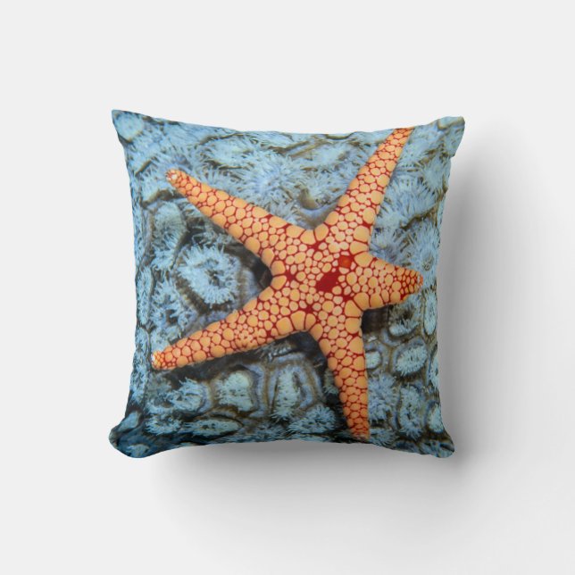 Coussin Étoiles de mer sur un corail avec Polips (Recto)