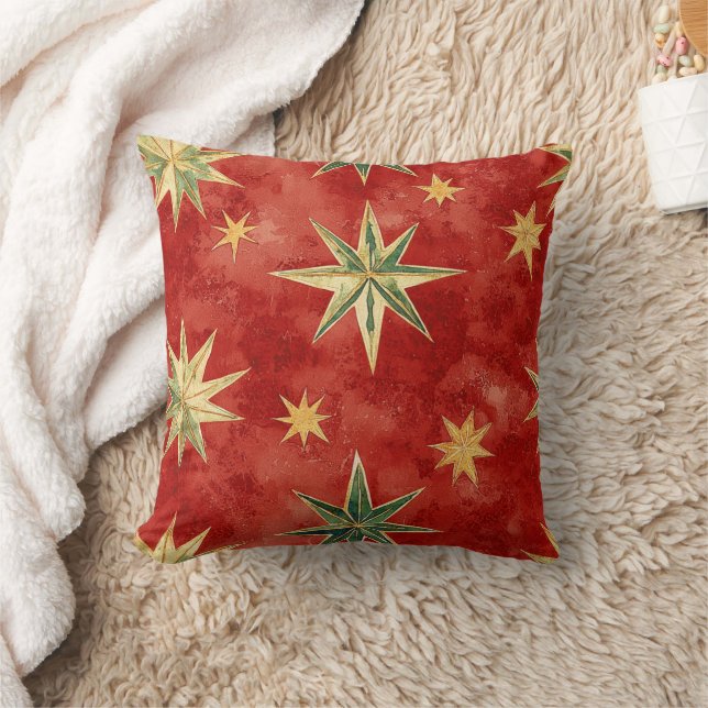 Coussin Étoiles de Noël Rouge Vert Or (Couverture)