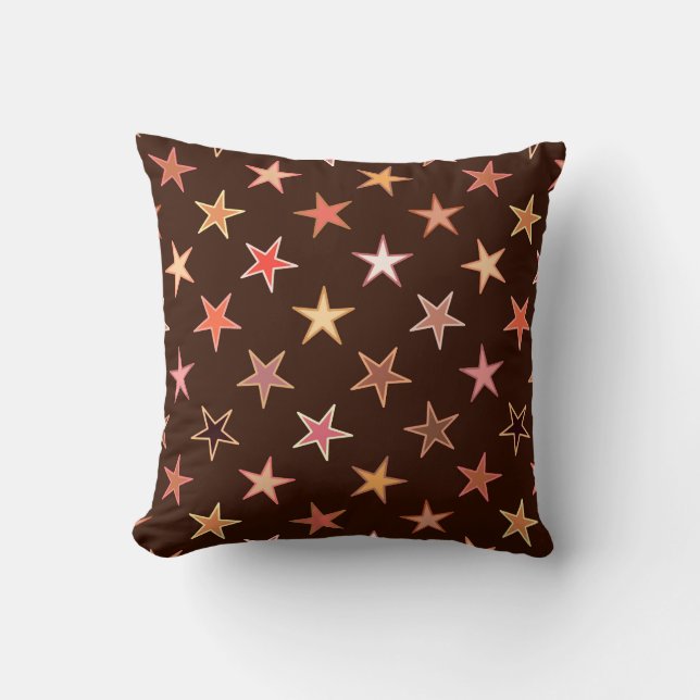 Coussin Étoiles de Twinkings modernes, Chocolat Brown et T (Recto)