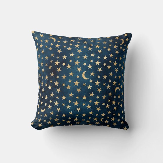 Coussin Etoiles d'or et lunes sur bleu (Recto)