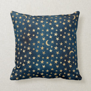 Coussin Etoiles d'or et lunes sur bleu
