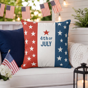 Coussin Étoiles du 4 juillet – Rouge, Blanc et Bleu Patrio