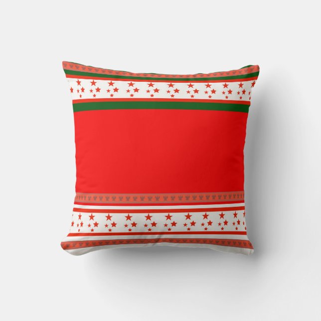 Coussin Étoiles Écarlates – Géométrique Rouge, Vert & Ivoi (Recto)