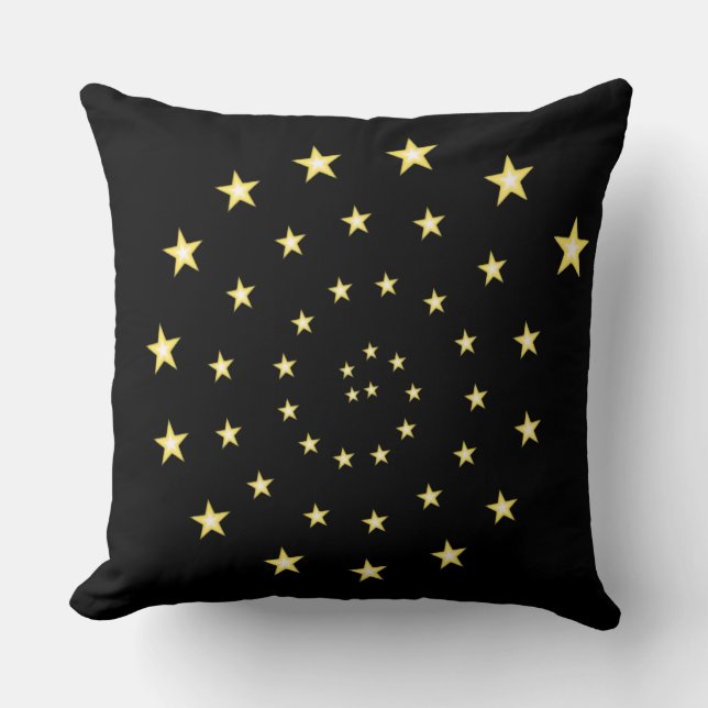 Coussin Étoiles élégantes en spirale sur fond noir (Recto)
