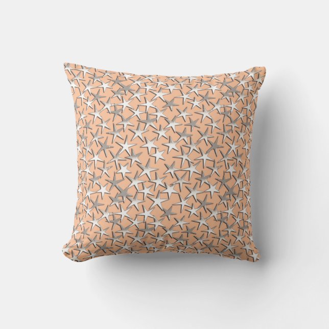 Coussin étoiles en argent sur le rose pêche (Recto)