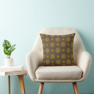Coussin Étoiles et cercles en brun et vert