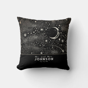 Coussin Étoiles et Lune étoile Nuit étoilée Noir céleste