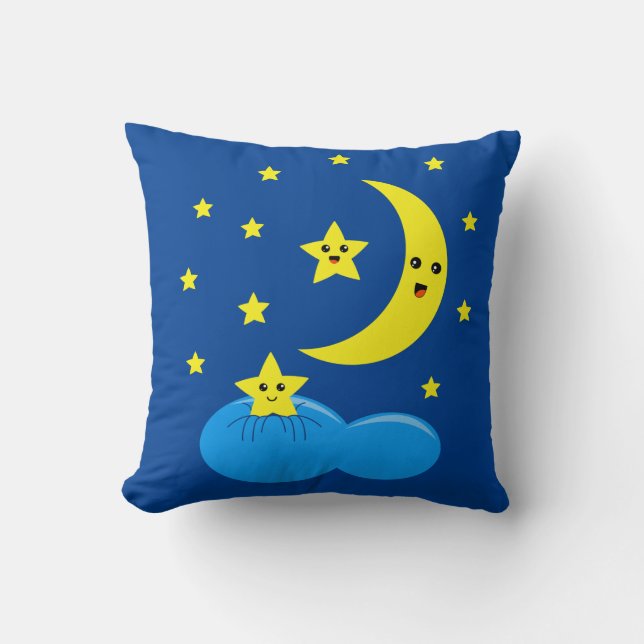 Coussin Étoiles et lune jaunes mignons dans le ciel ! (Recto)