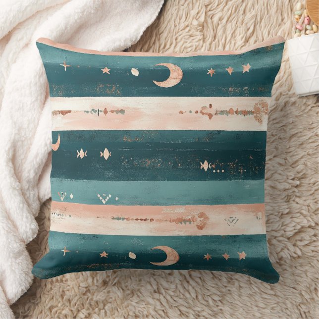 Coussin Étoiles et rayure de lune tribales Clay & Teal (Couverture)