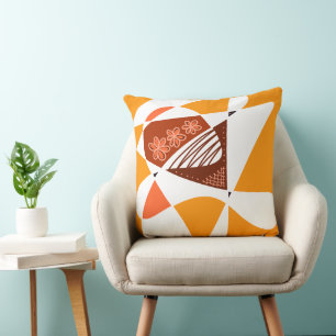 Coussin Étoiles Et Rayures Abstraites : Blanc Orange Brown