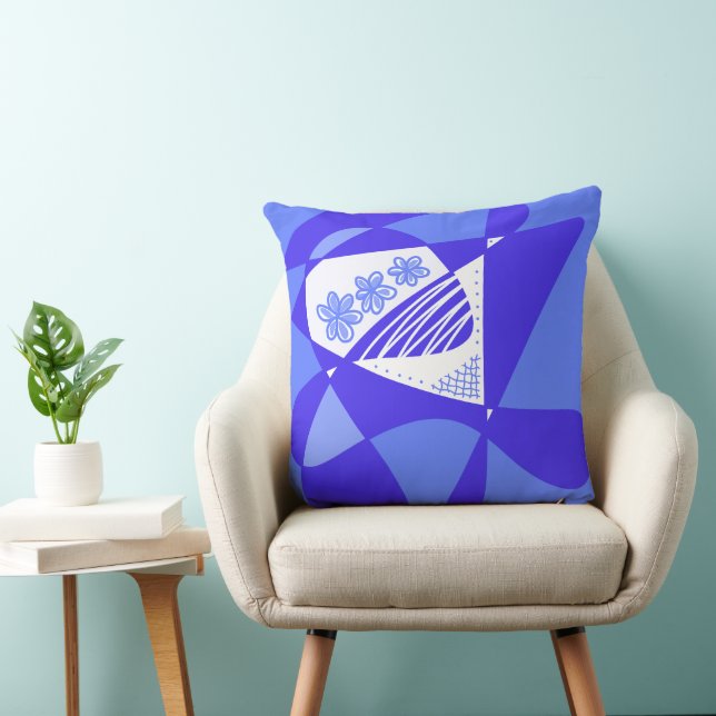 Coussin Étoiles Et Rayures Abstraites : Bleu Blanc 3 (Chaise)