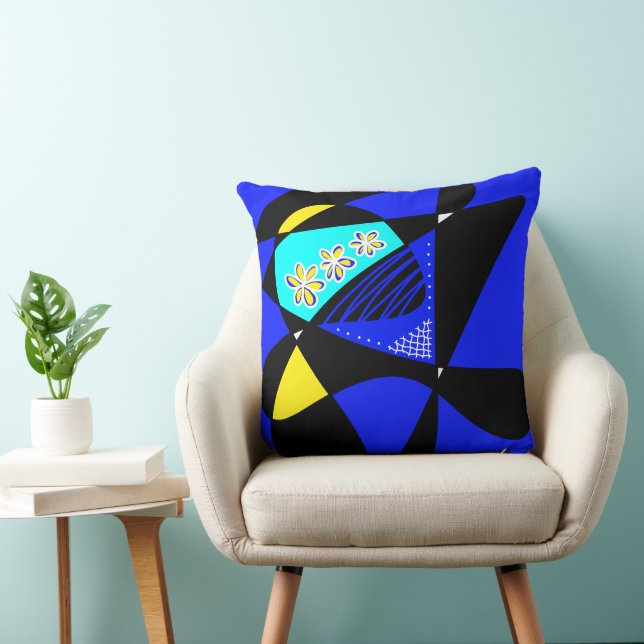 Coussin Étoiles Et Rayures Abstraites : Bleu Cyan Jaune No (Chaise)