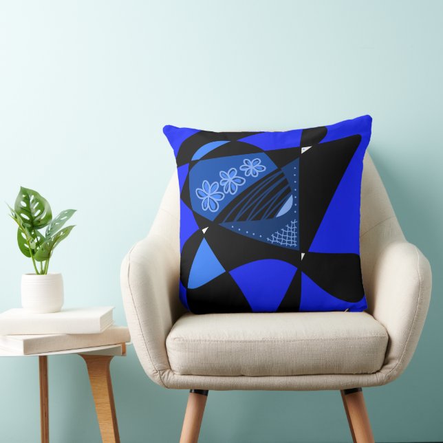 Coussin Étoiles Et Rayures Abstraites : Bleu Noir (Chaise)