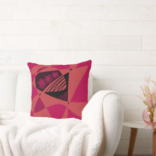 Coussin Étoiles Et Rayures Abstraites : Corail Rose Noir