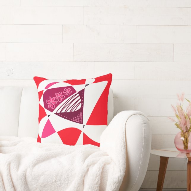 Coussin Étoiles Et Rayures Abstraites : Magenta Rose Rouge (Canapé)