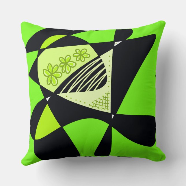 Coussin Étoiles Et Rayures Abstraites : Noir Vert (Verso)
