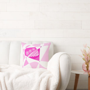 Coussin Étoiles Et Rayures Abstraites : Rose Blanc