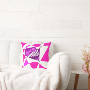 Coussin Étoiles Et Rayures Abstraites : Rose Violet Blanc