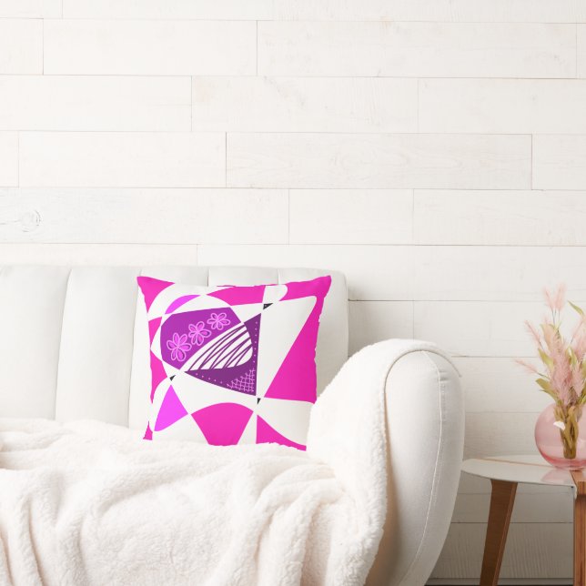 Coussin Étoiles Et Rayures Abstraites : Rose Violet Blanc (Canapé)