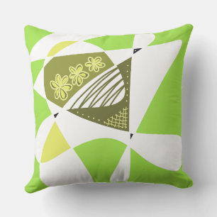 Coussin Étoiles Et Rayures Abstraites : Vert Olive Blanc 2