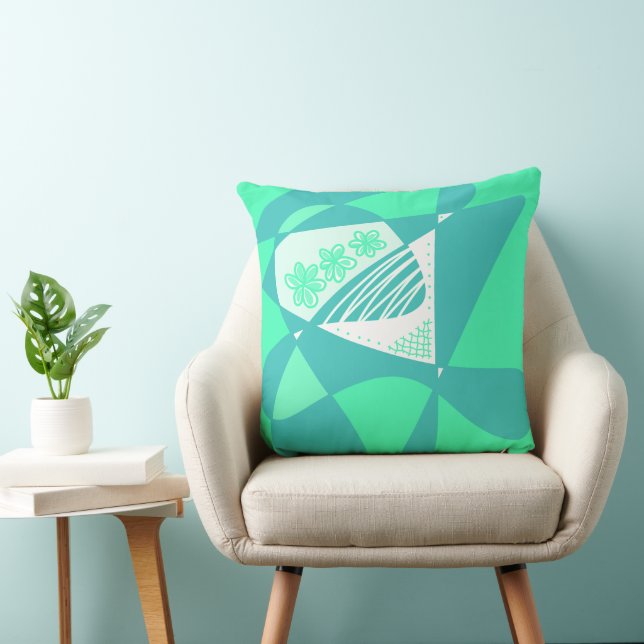 Coussin Étoiles Et Rayures Abstraites : Vert Turquoise Bla (Chaise)
