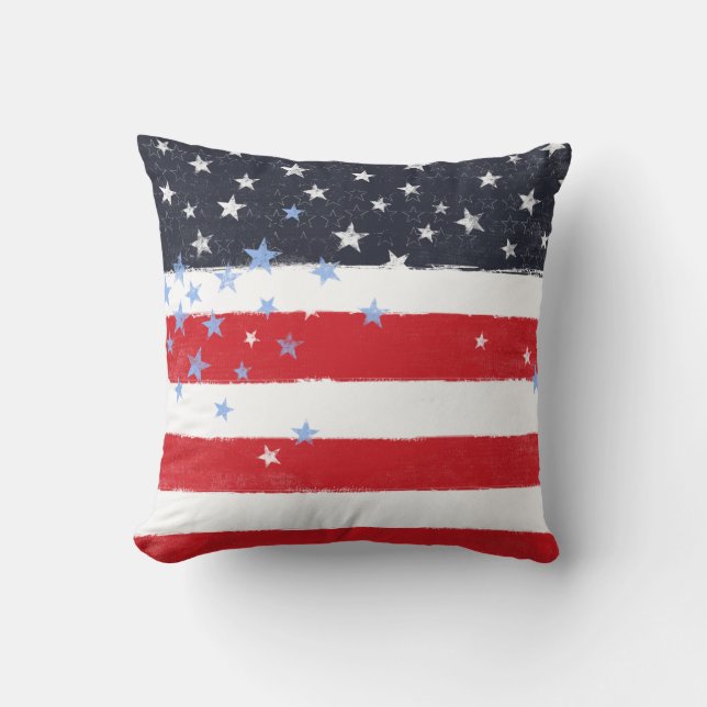 Coussin Étoiles et rayures de Grunge Patriotique (Recto)