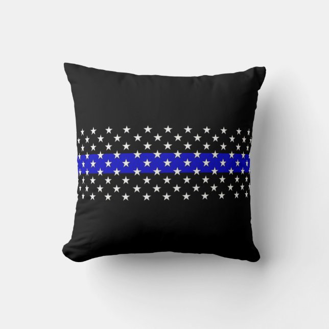 Coussin Étoiles et rayures de police de la Ligne Bleue Min (Recto)