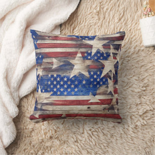 Coussin Étoiles et rayures rustiques en bois